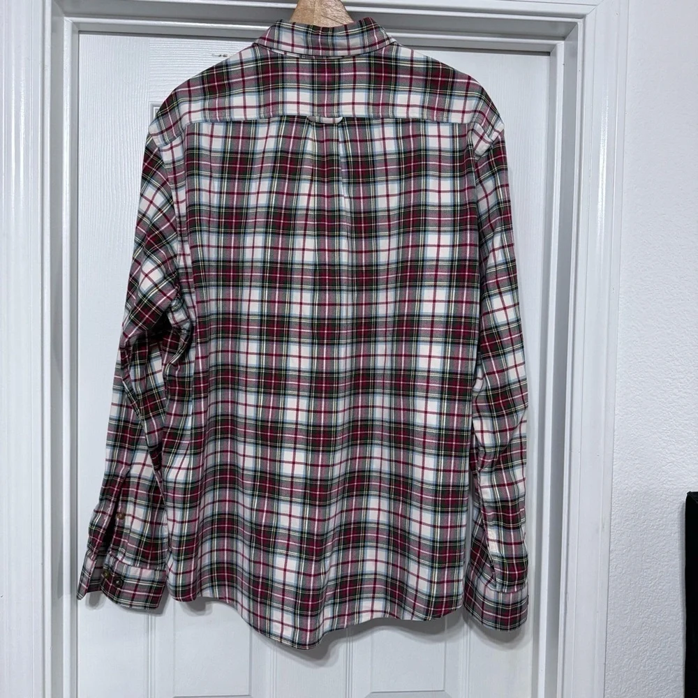 Lands' End Red Green Plaid Long Sleeve Button Up Men’s XL 17/17.5 100% Cotton